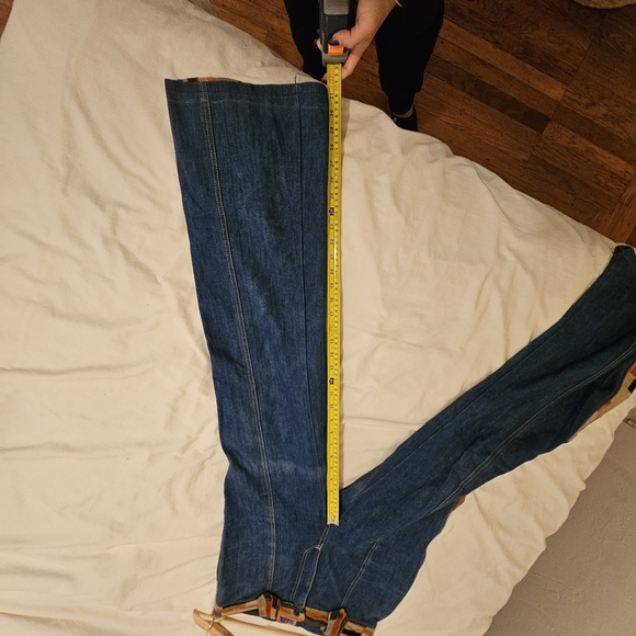 RARE VINTAGE 70s Suede Patchwork Wideleg Bell Bottoms Jeans - Picture 7 of 12